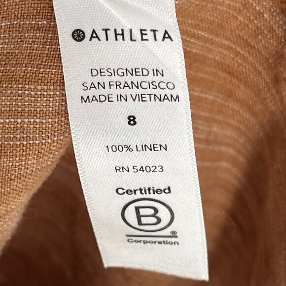 Athleta Cabo Linen Textured 4'' Shorts Women 8 Toasted Ochre Drawstring Summer - Picture 6 of 7